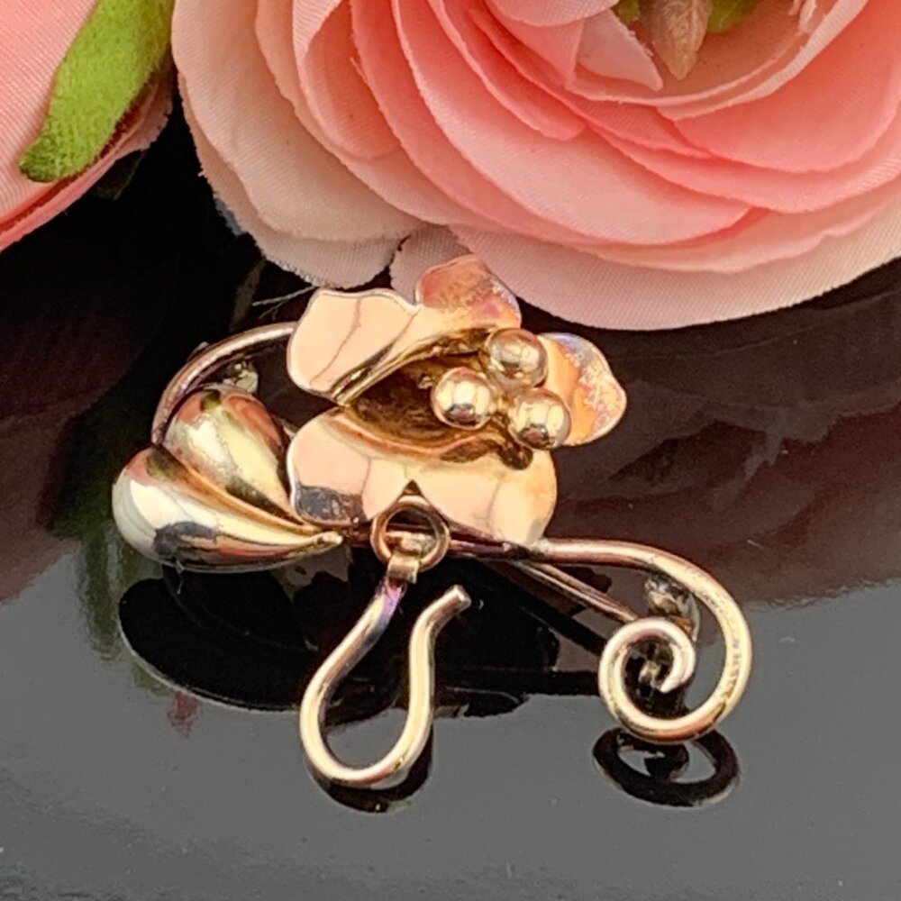 Flower MCM Pin Brooch Pendant Vtg Carl Art 1/20 12K G.F. on Sterling Silver J266